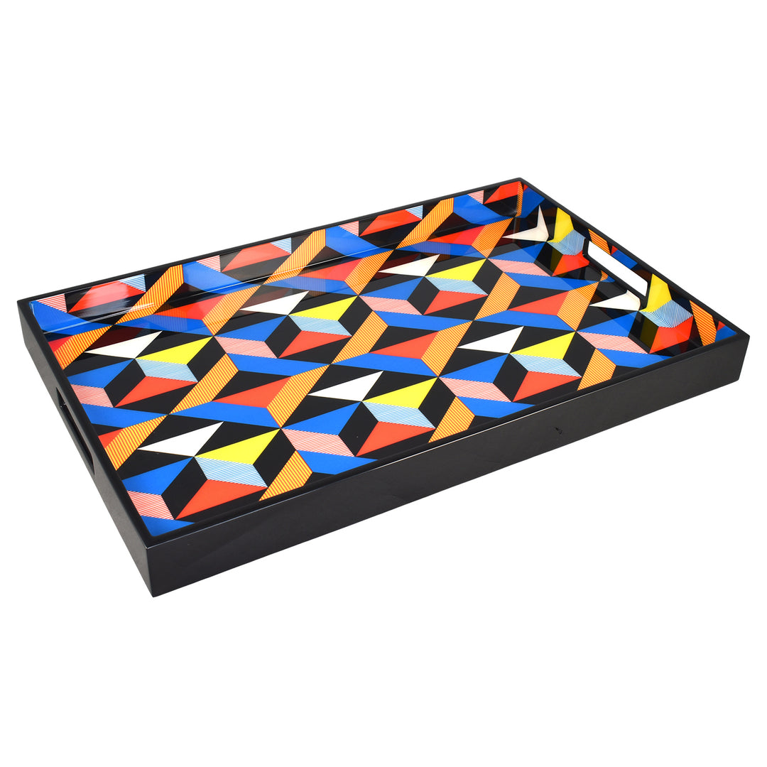 Lacquer Rectangle Tray (Geometric Design)