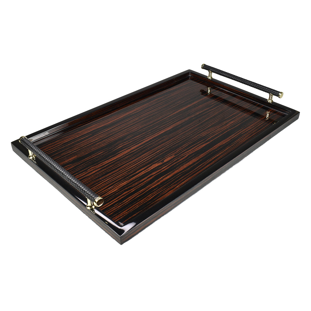 Lacquer Rectangle Tray w/Handle 22" (Macassar Ebony)