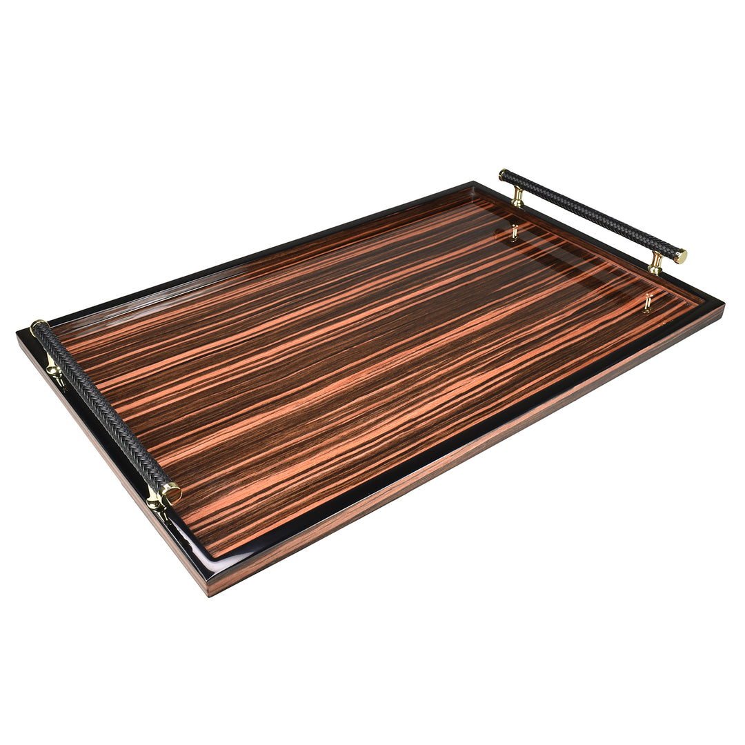 Lacquer Rectangle Tray w/Handle 22" (Rosewood with Black Trim)