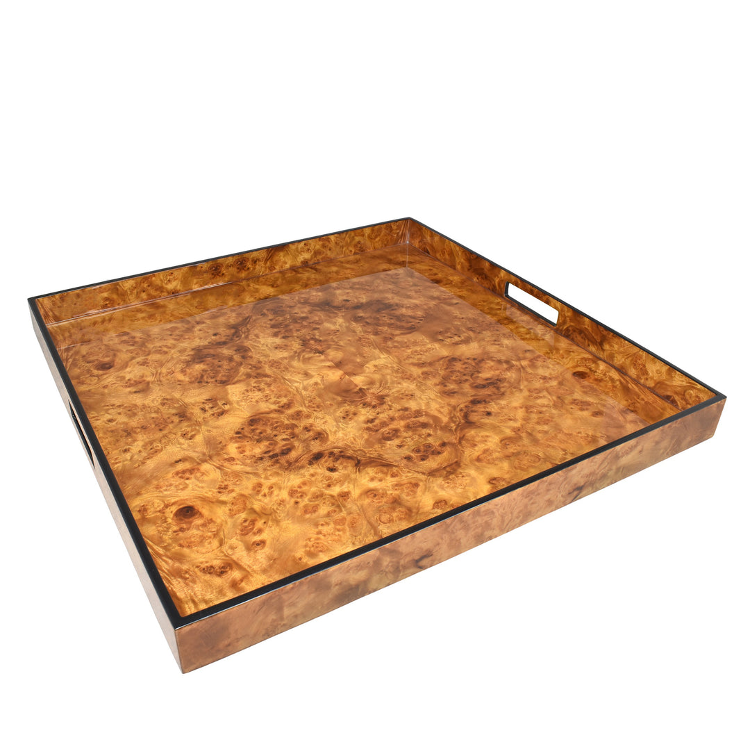 Lacquer Large Square Tray (Walnut Burl with Black Trim)