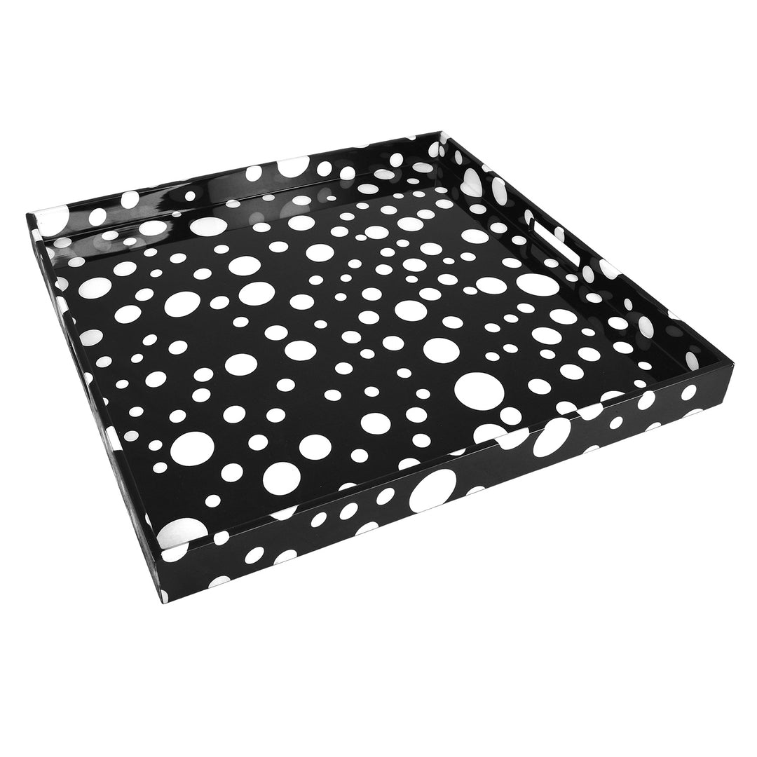 Lacquer Large Square Tray (White Polka Dot Design)