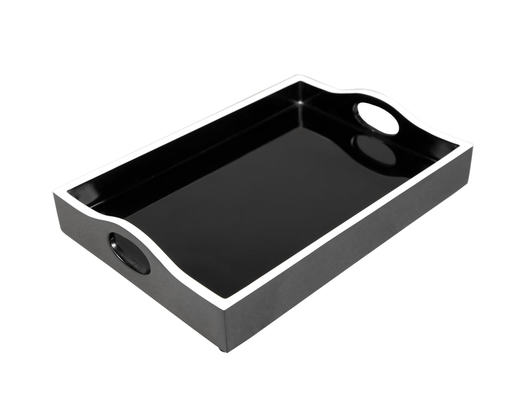 Lacquer Mini Bar Tray (Black w/White Trim)