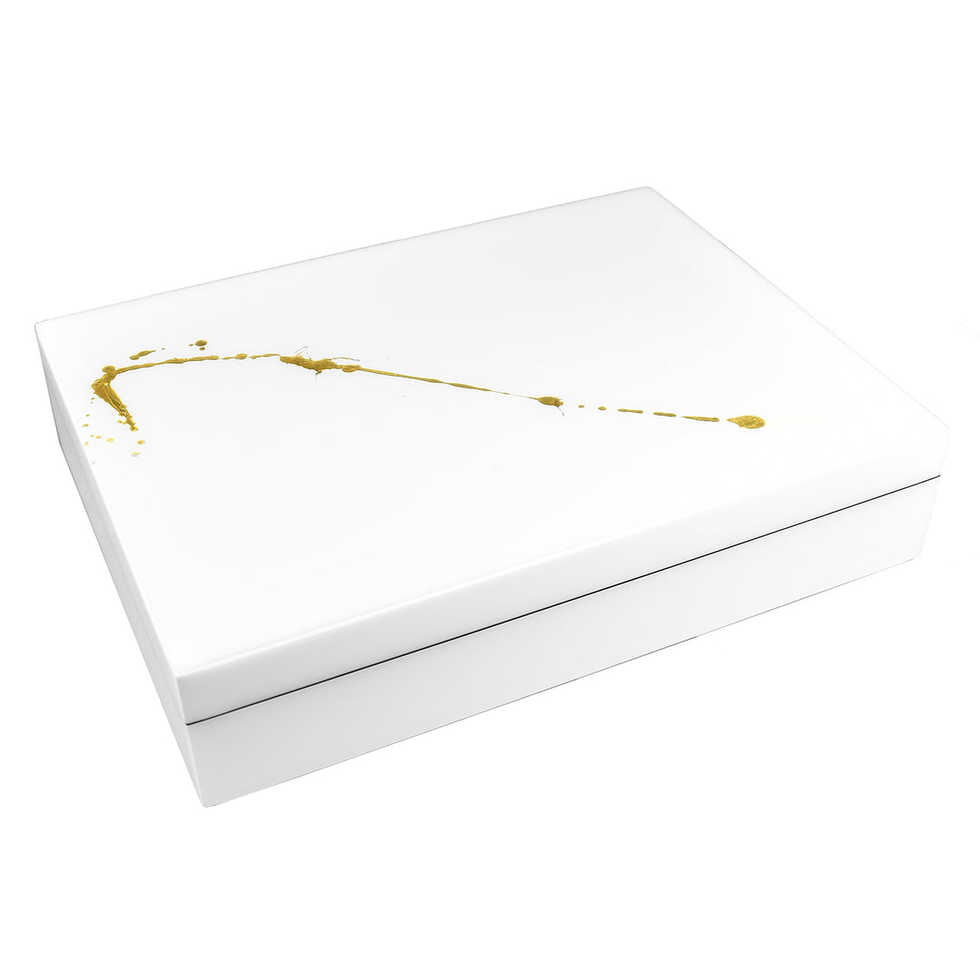 Lacquer Long Stationery Box (Artfull Gold with White)