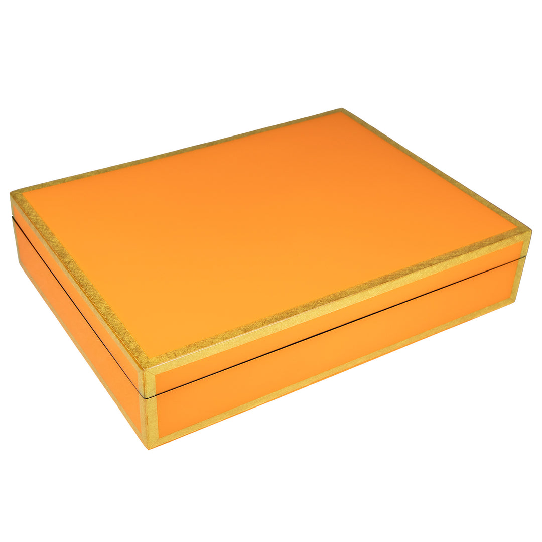 Lacquer Long Stationery Box (Orange with Shine Gold)