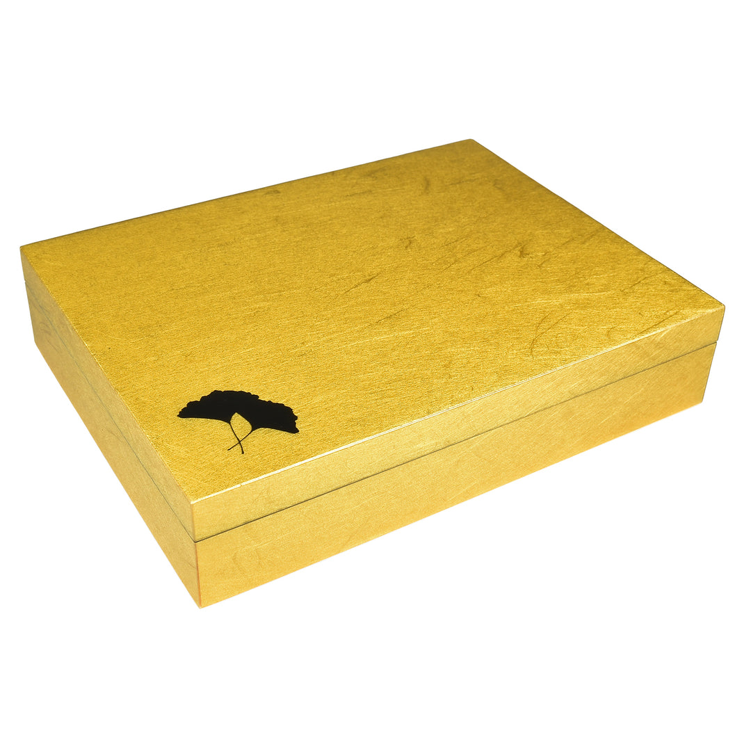 Lacquer Long Stationery Box (Ginko Leaf with Shine Gold Leaf)