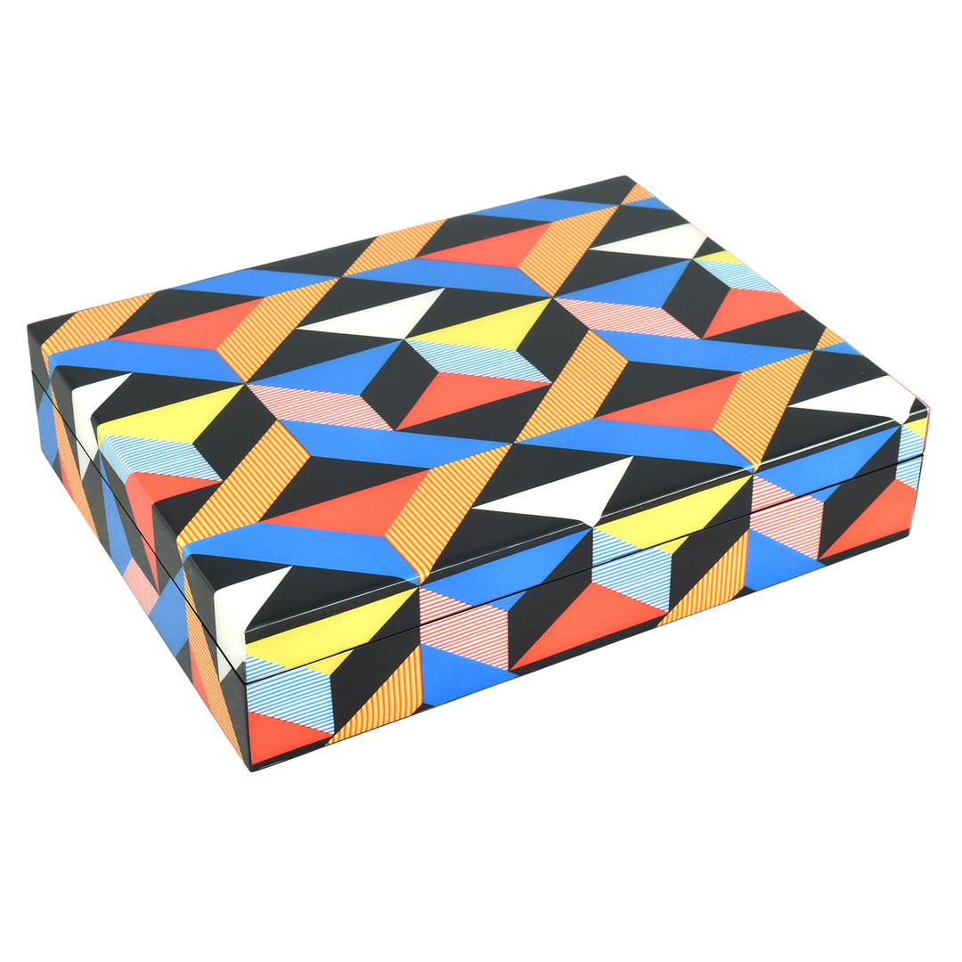 Lacquer Long Stationery Box (Geometric Design)