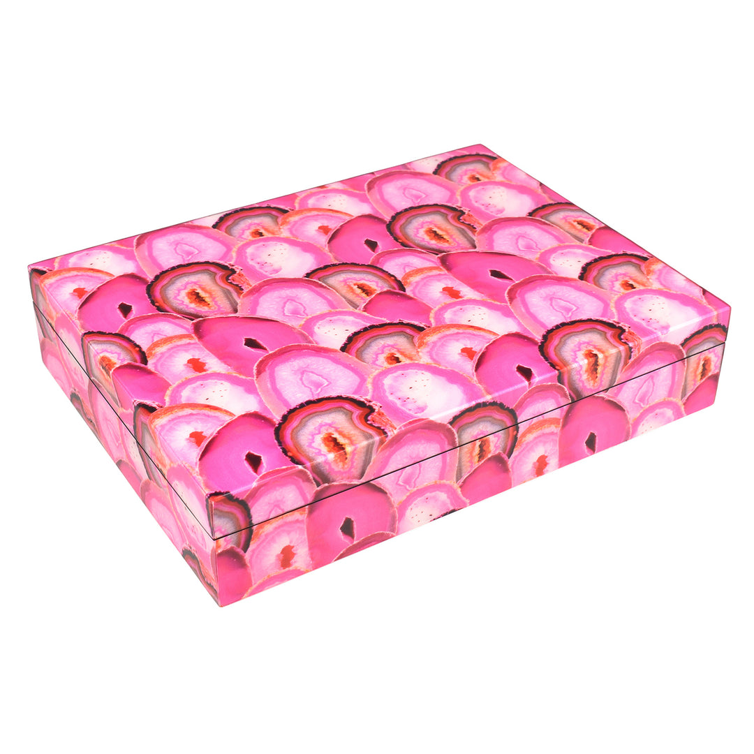 Lacquer Long Stationery Box (Pink Agate)