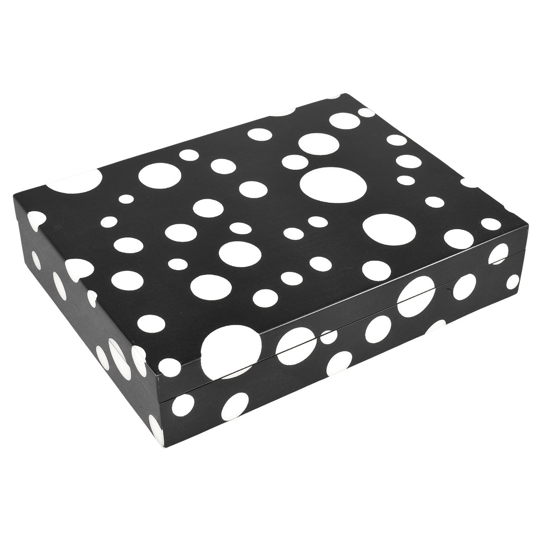 Lacquer Long Stationery Box (White Polka Dot Design)