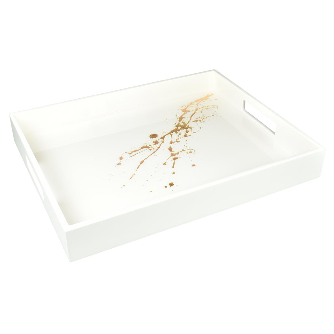 Lacquer Small Rectangle Tray 15"x 12" (Artful Gold with White)