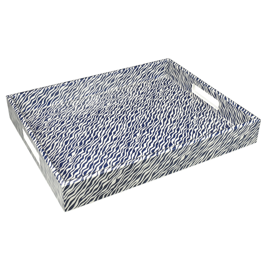 Lacquer Small Rectangle Tray 15" (Blue Wave Design)