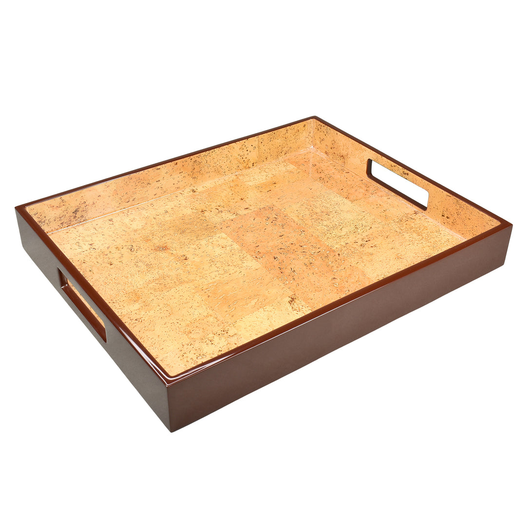 Lacquer Small Rectangle Tray 15" (Cork with Coffee Brown)