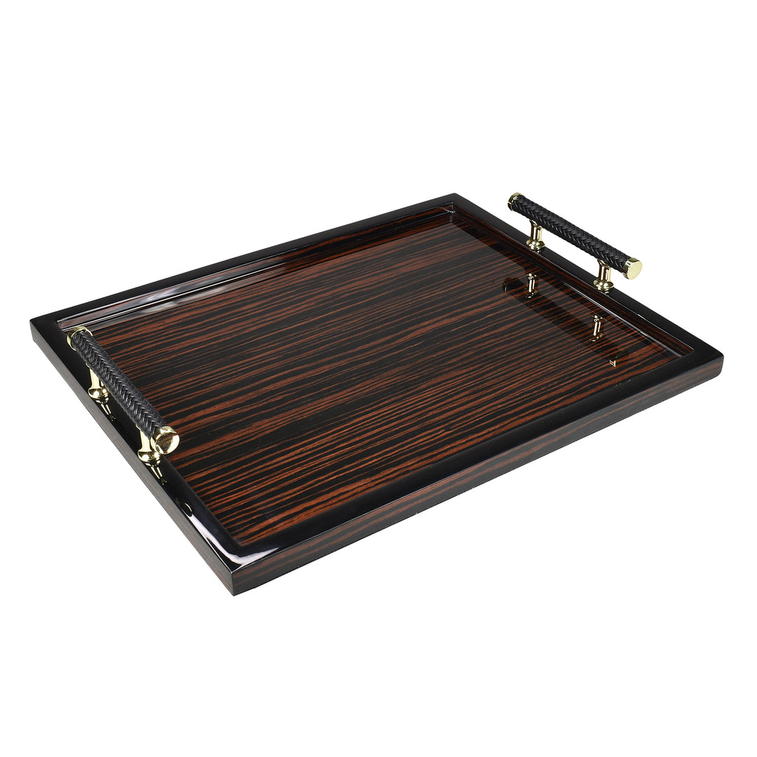 Lacquer Small Rectangle Tray w/Handle 15" (Macassar Ebony)