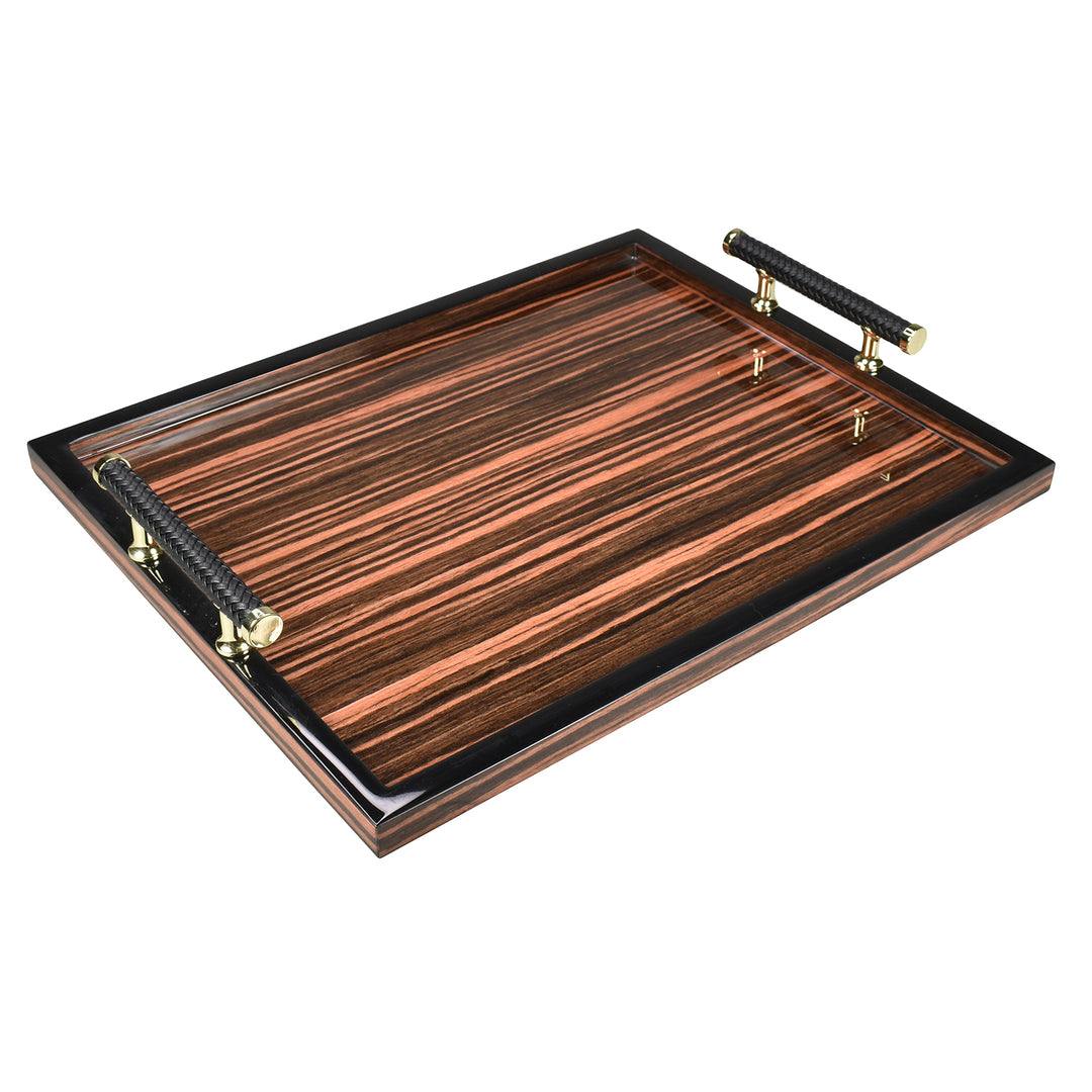 Lacquer Small Rectangle Tray w/Handle 15" (Rosewood with Black Trim)