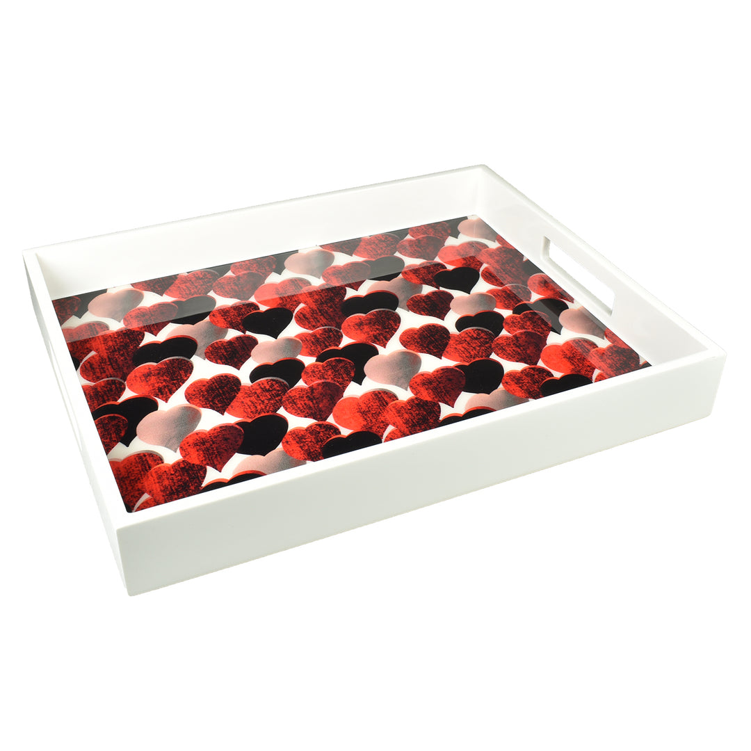 Lacquer Small Rectangle Tray 15" (Hearts Design)