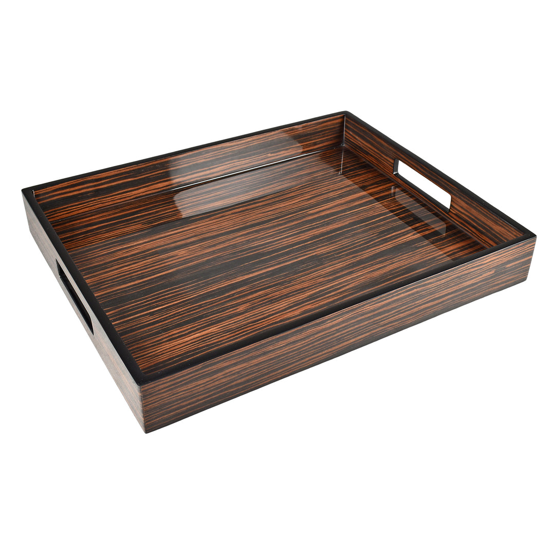 Lacquer Small Rectangle 15" Tray (Macassar Ebony Inlay)