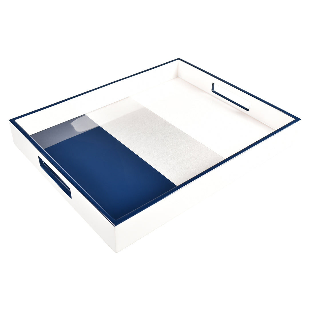 Lacquer Small Rectangle Tray (Navy Blue with Shine Silver and White)