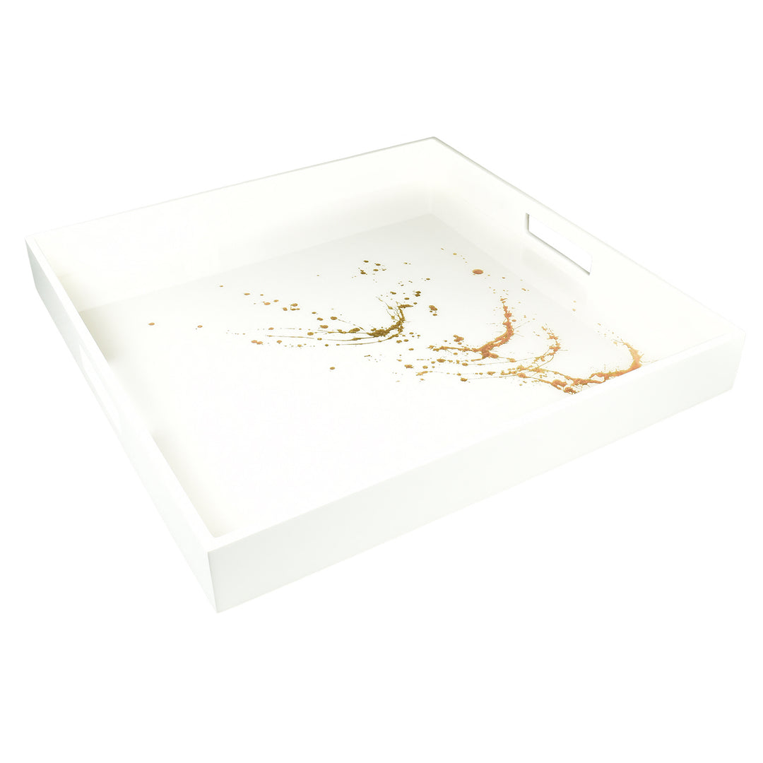 Lacquer Square Tray 16" x 16" (Artful Gold with White)