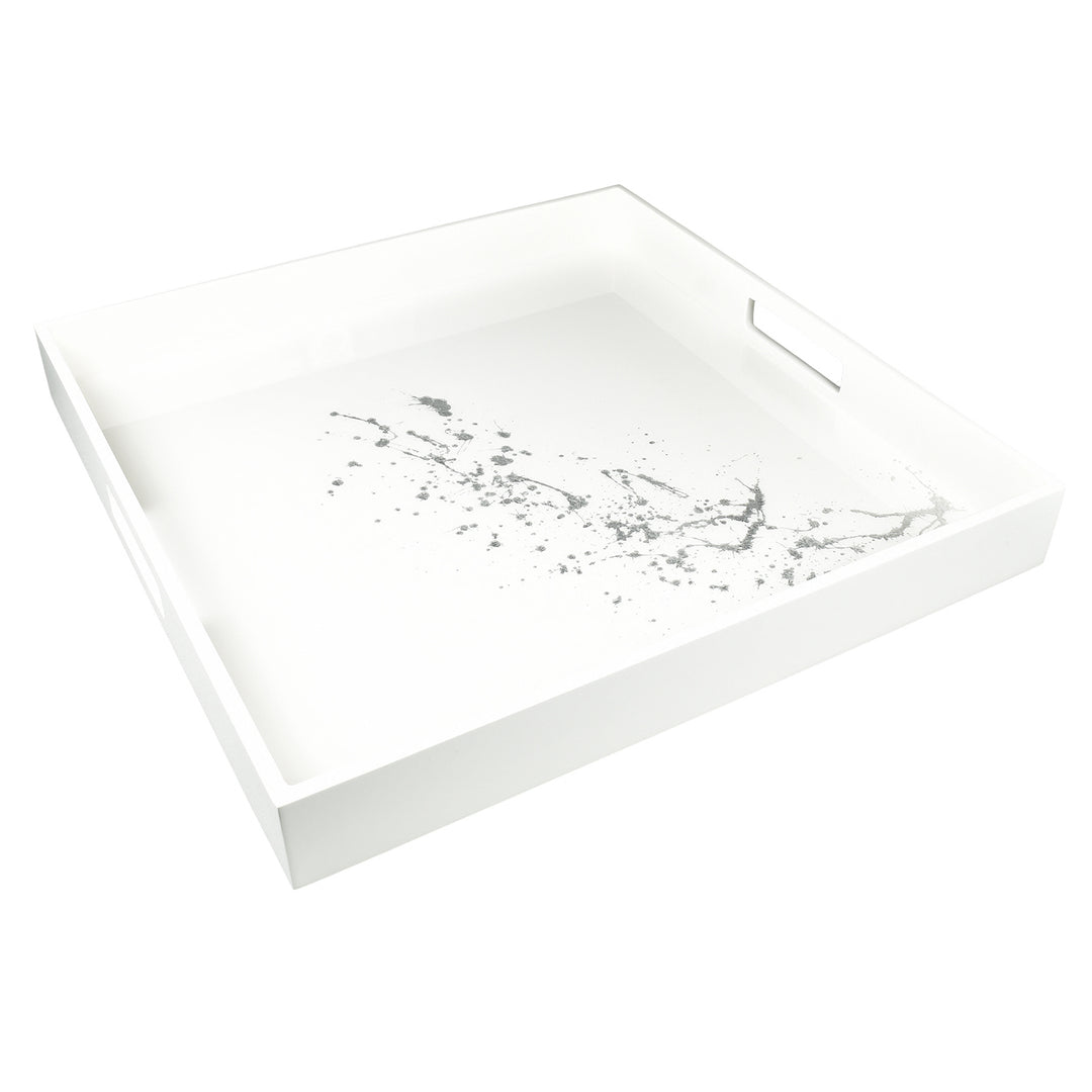 Lacquer Square Tray 16" x 16" (Artful Silver with White)