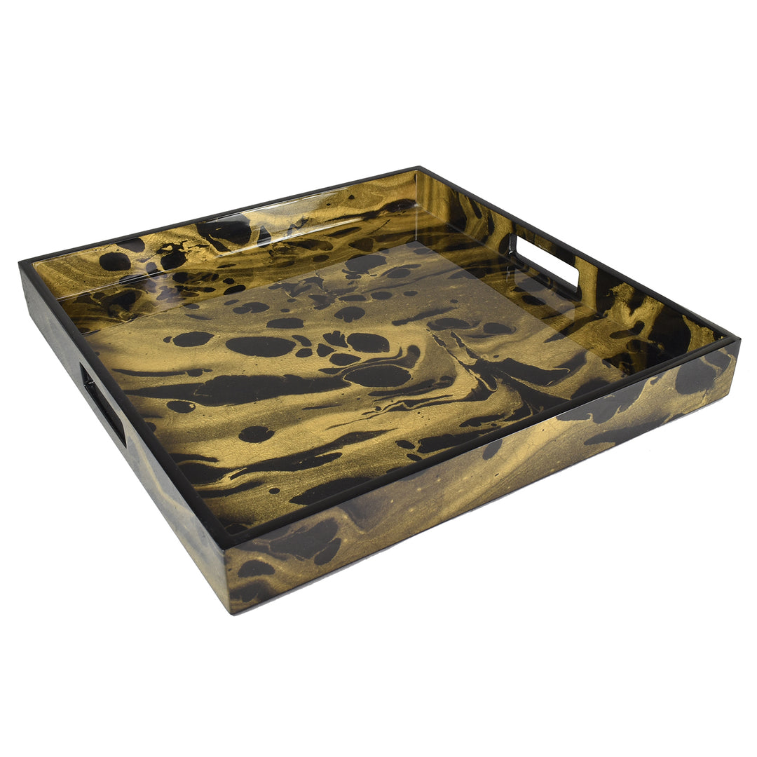 Lacquer Square Tray (Black & Gold Marble)