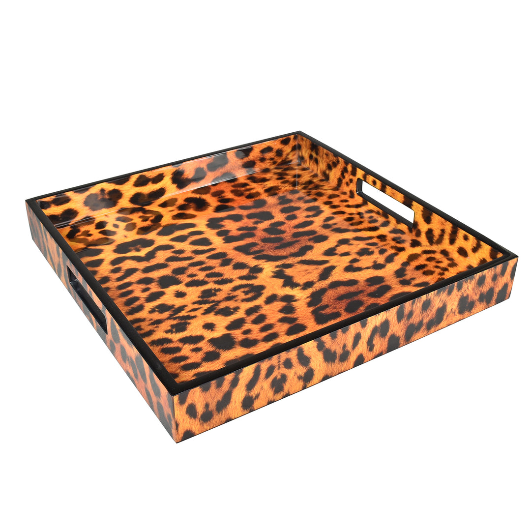 Lacquer Square Tray  (Cheetah Print Pattern)