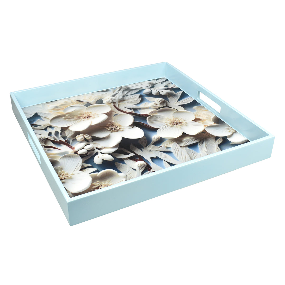 Lacquer Square Tray 16" (3D Flower Design)