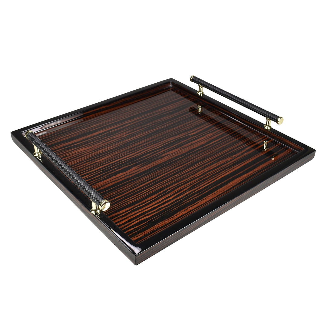 Lacquer Square Tray w/Handle 16" (Macassar Ebony)