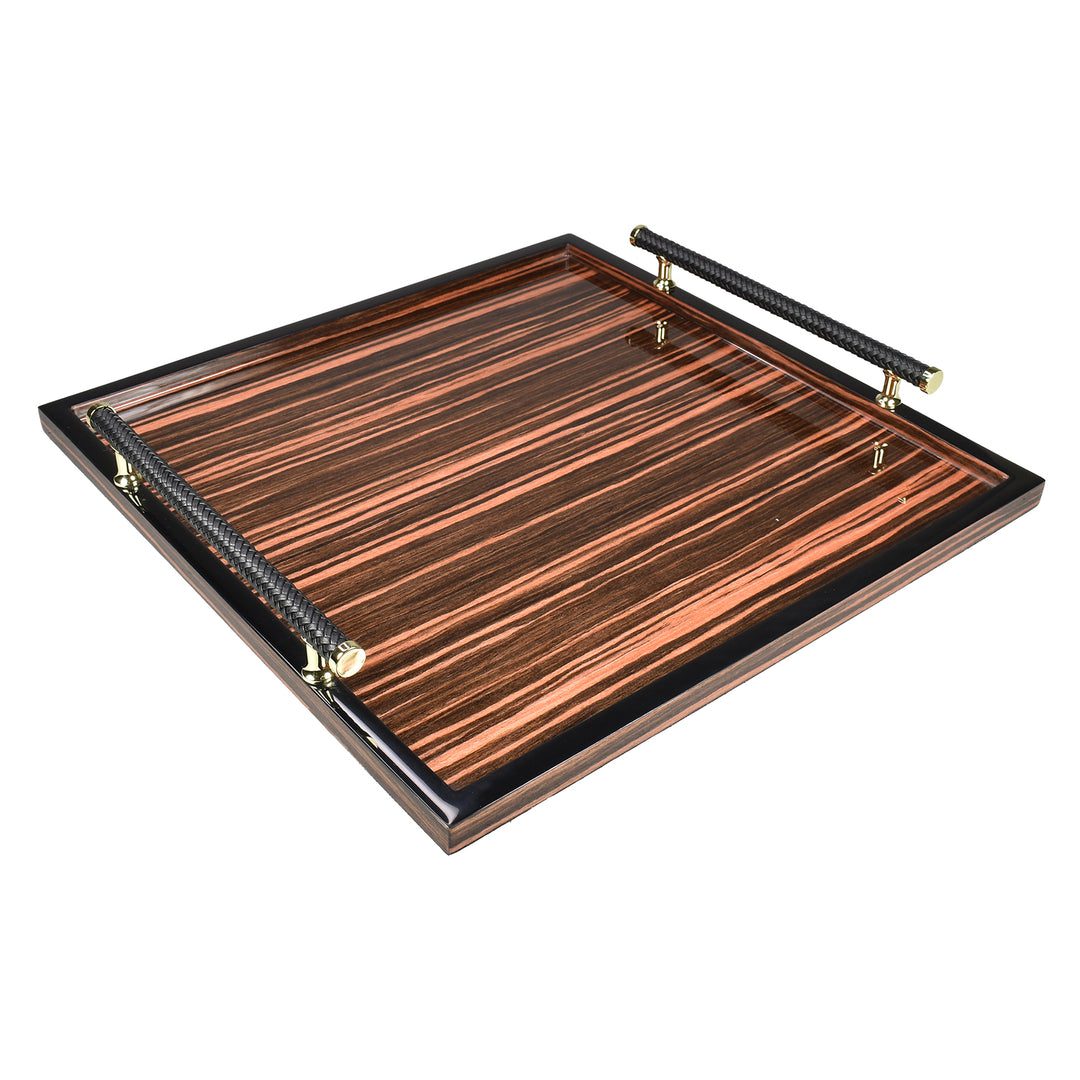 Lacquer Square Tray w/Handle 16" (Rosewood with Black Trim)