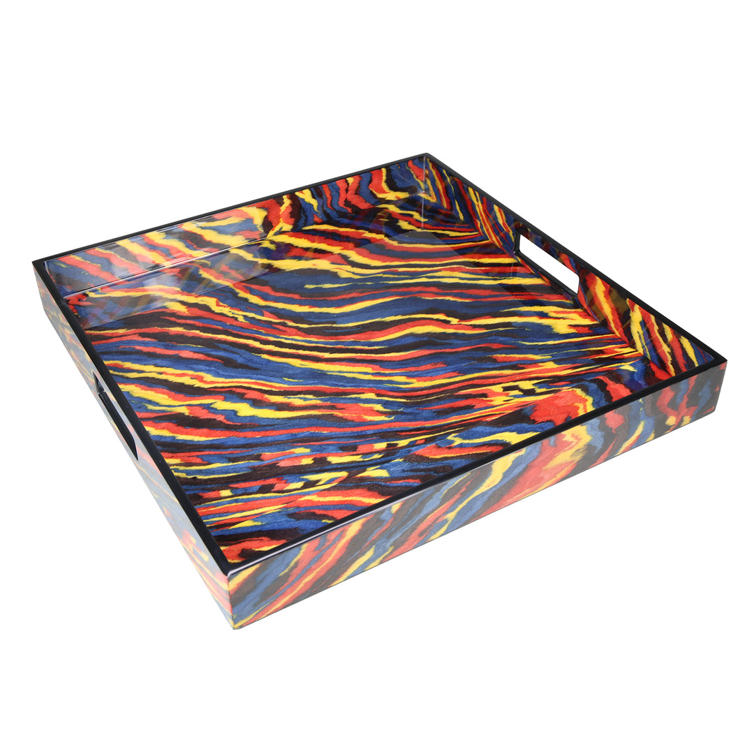 Lacquer Square Tray (Wavy Multi)