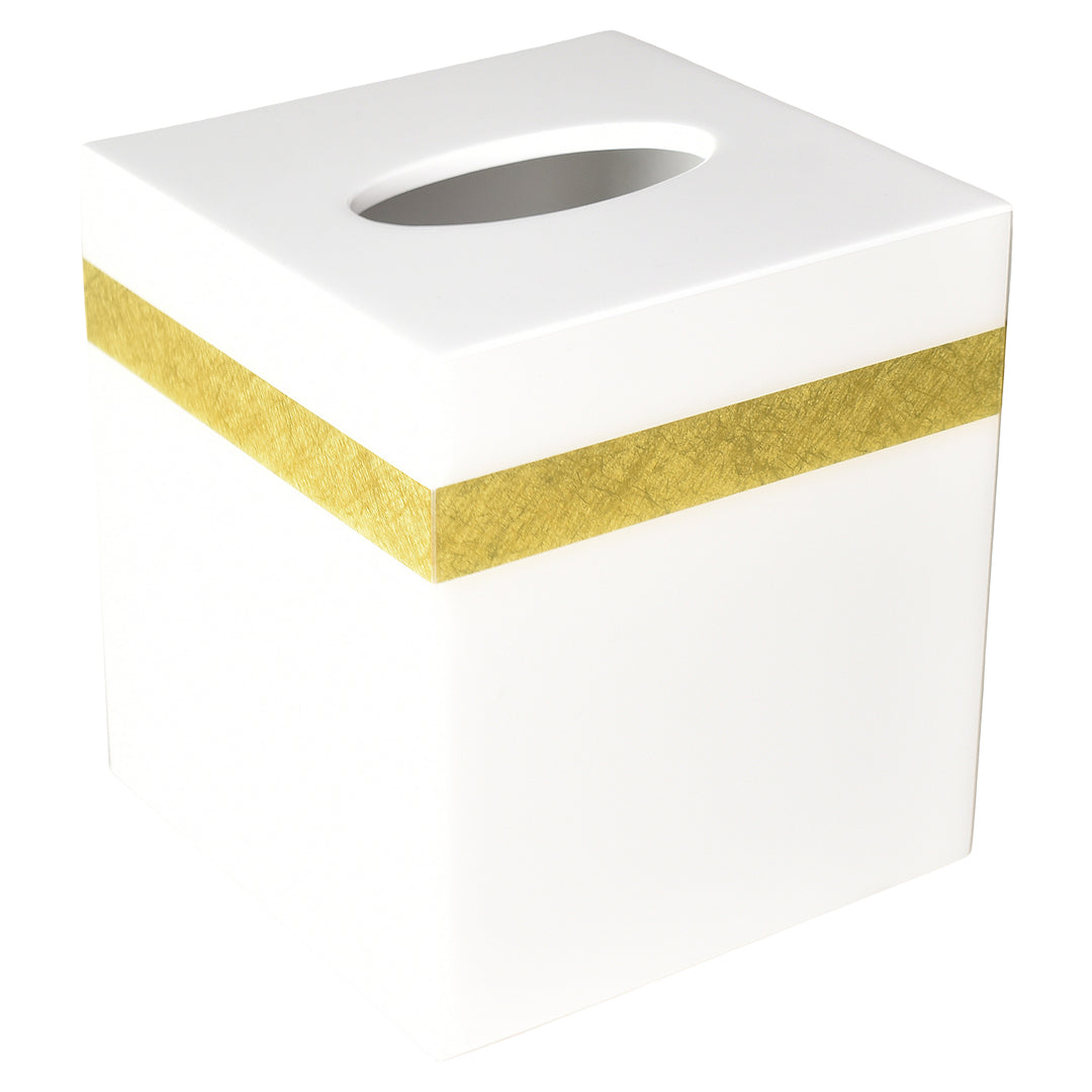 White with Shine Gold Leaf Band Lacquer Tissue Box