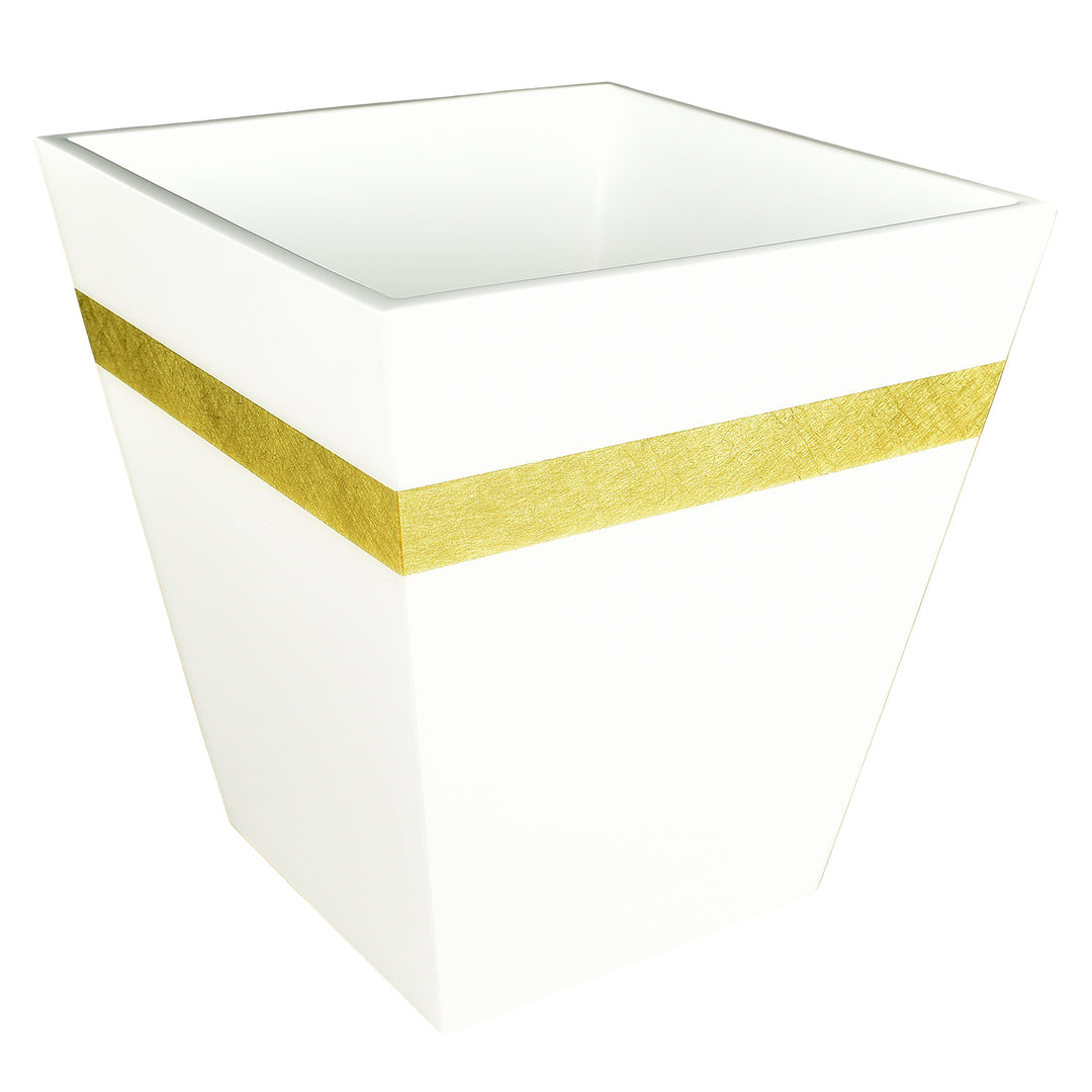 White with Shine Gold Leaf Band Lacquer Waste Basket