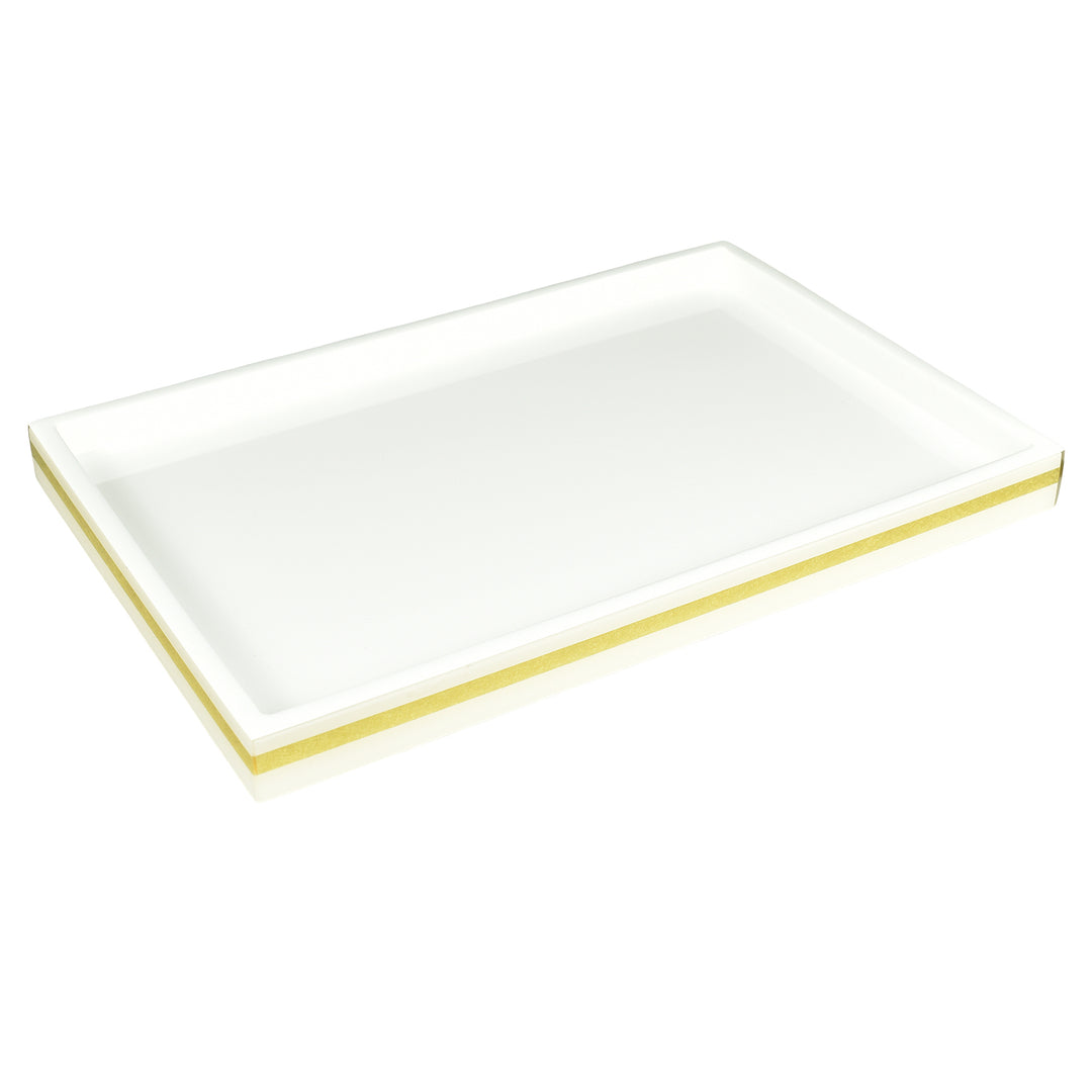 White with Shine Gold Leaf Band Lacquer Vanity Tray