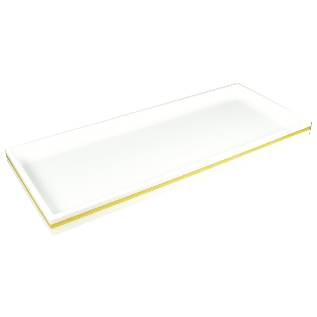 White with Shine Gold Leaf Band Lacquer Long Vanity Tray