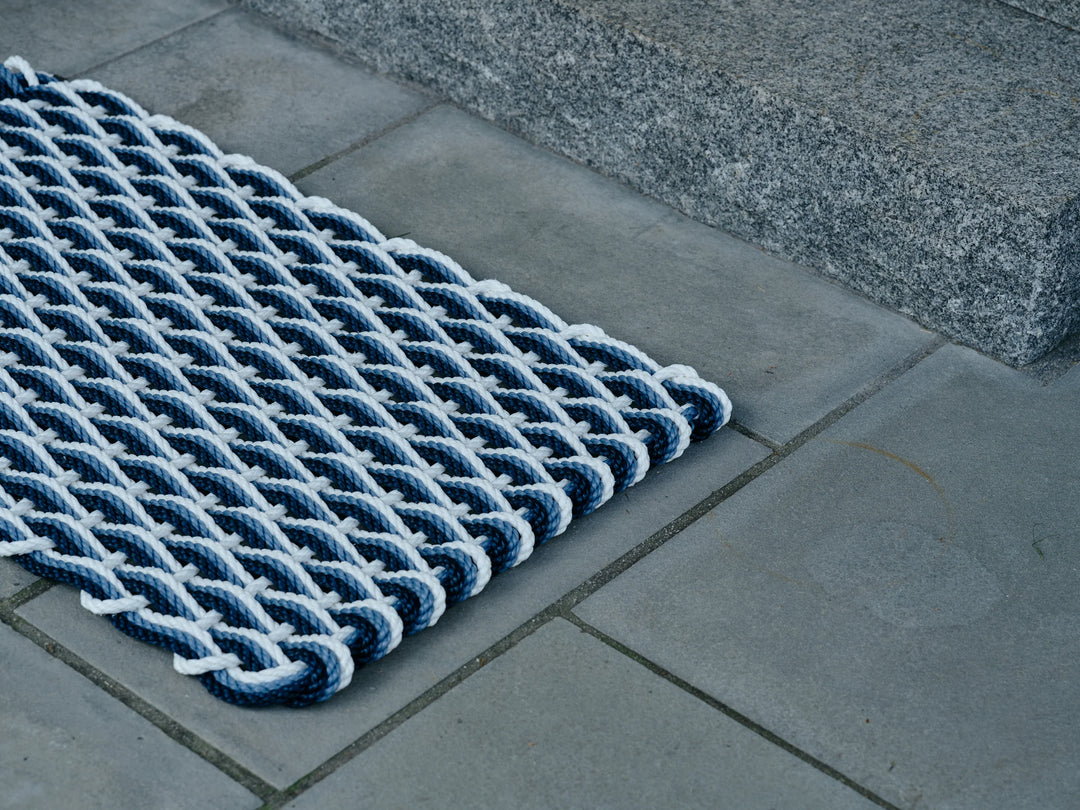 The Rope Co. Collection Handwoven Doormat (Pearl + Glacier Bay + Navy)