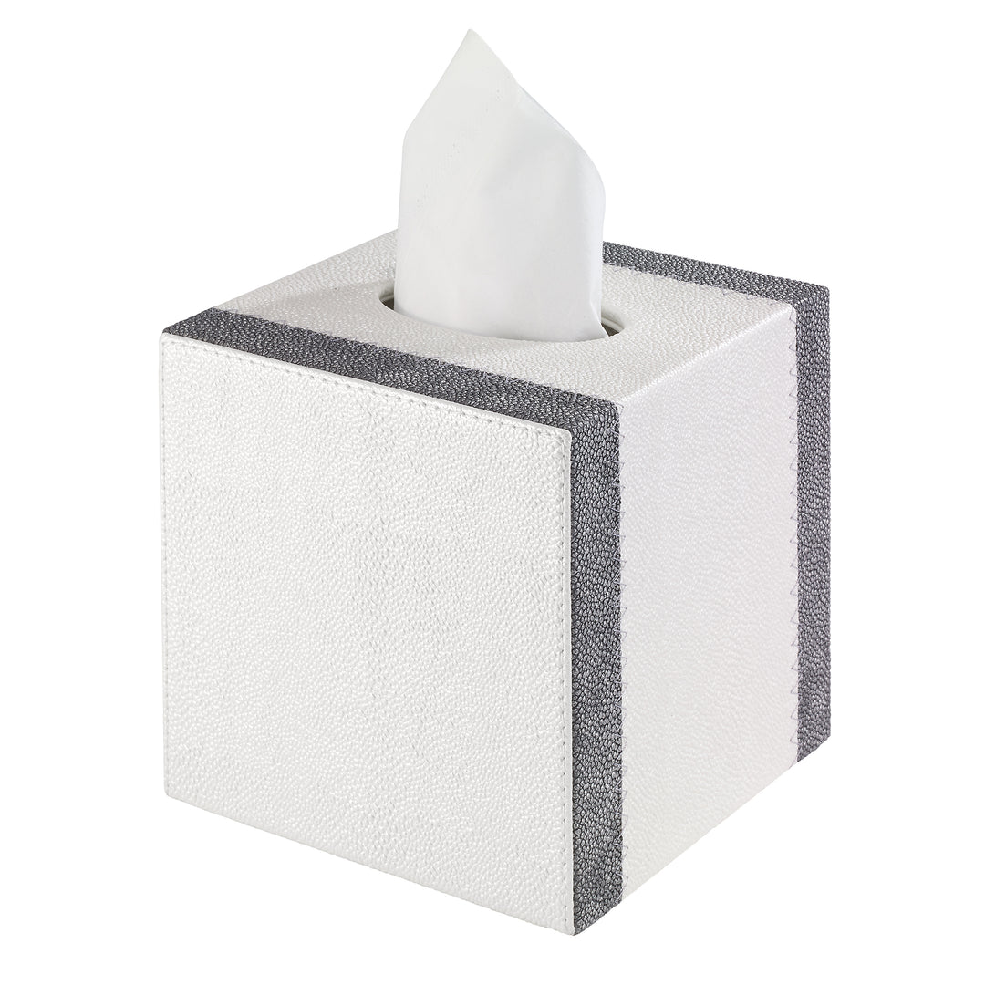 Linea Vinyl Tissue Box Cover (Oyster/Gray)