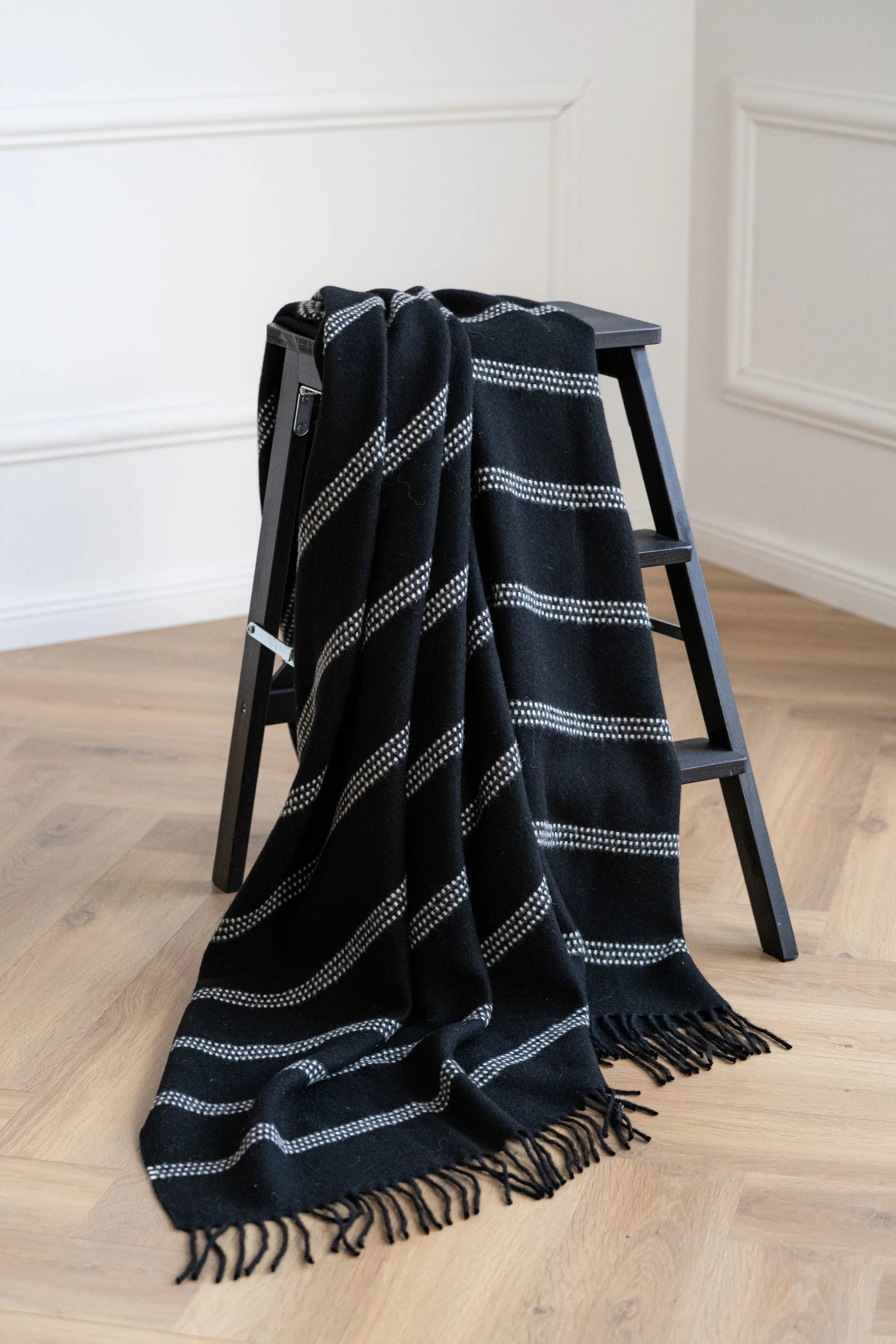 Treble Black with White Dot Stripes Baby Alpaca Throw