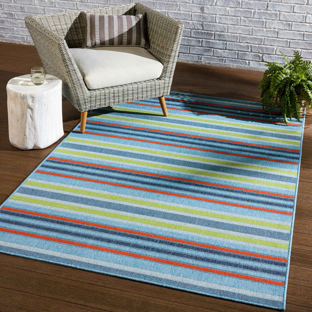 Vibe by Jaipur Living Lloria Indoor/ Outdoor Striped Blue/ Orange Area Rug (MAHABA - MAH10)