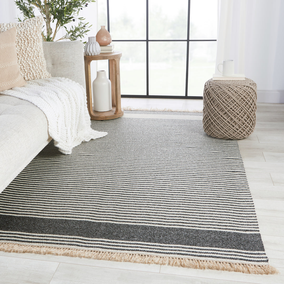 Vibe by Jaipur Living Strand Indoor/ Outdoor Striped Dark Gray/ Beige Area Rug (MORRO BAY - MRB01)