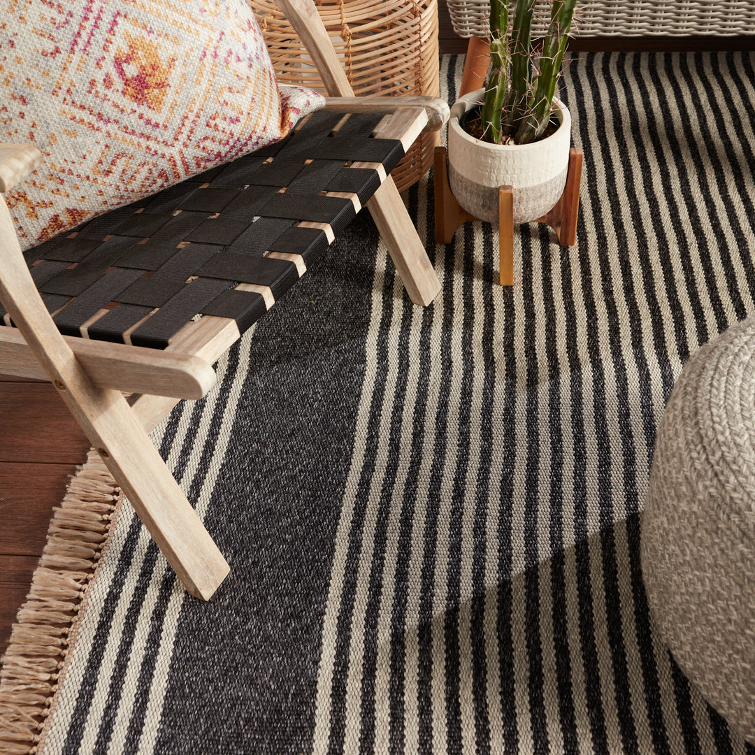 Vibe by Jaipur Living Strand Indoor/ Outdoor Striped Dark Gray/ Beige Area Rug (MORRO BAY - MRB01)