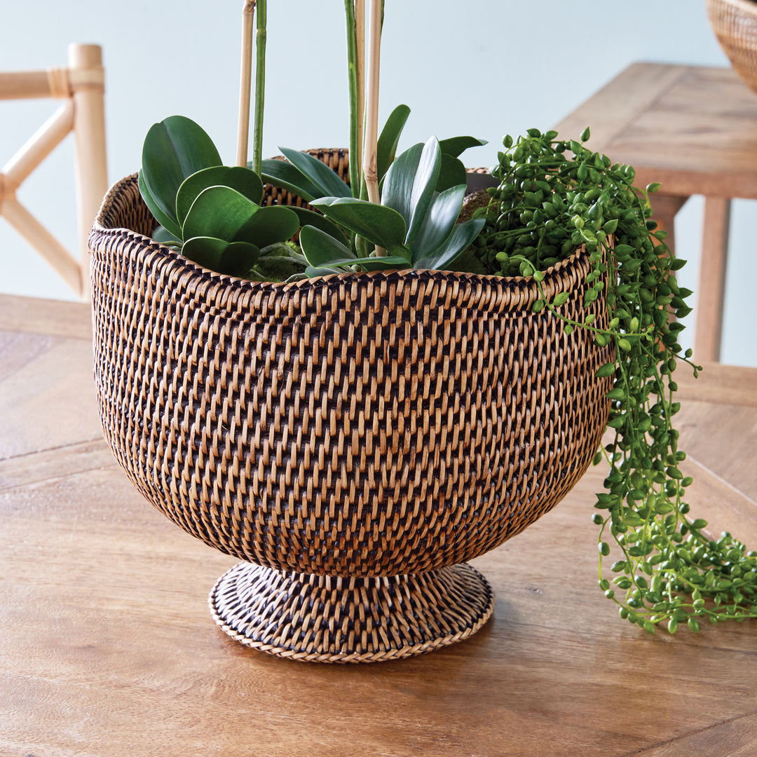 Burma Rattan Footed Cachepot (Warm Brown)