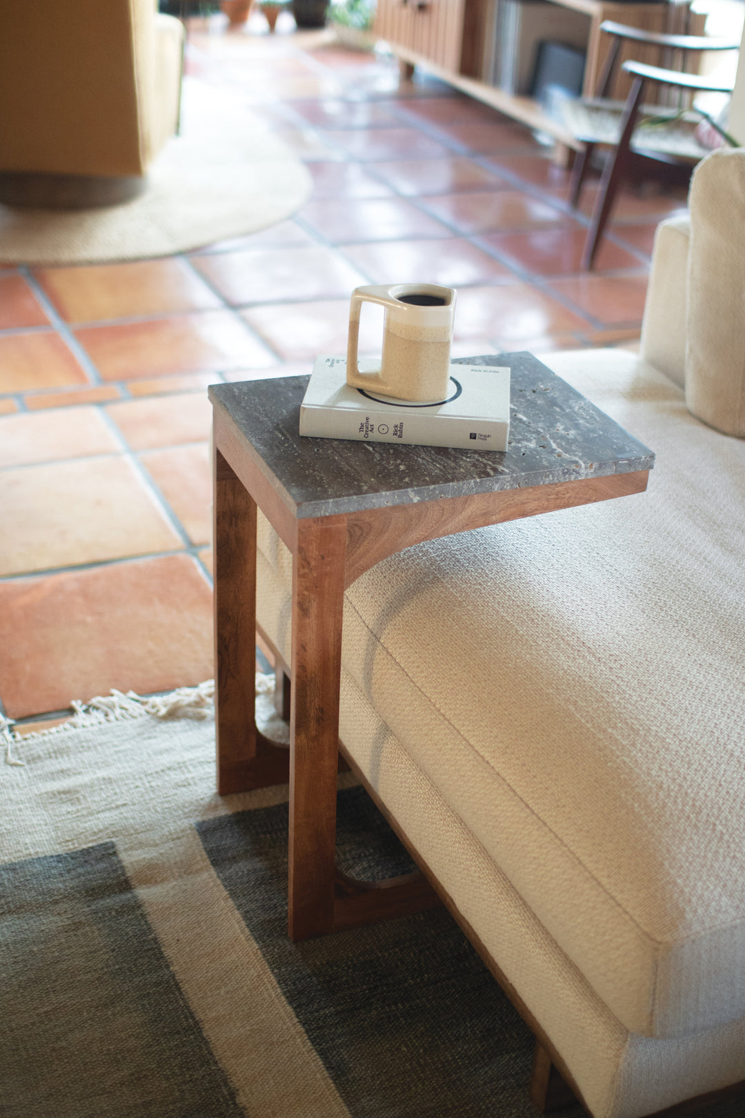 Acacia Wood Sofa Table with Titanium Travertine Top