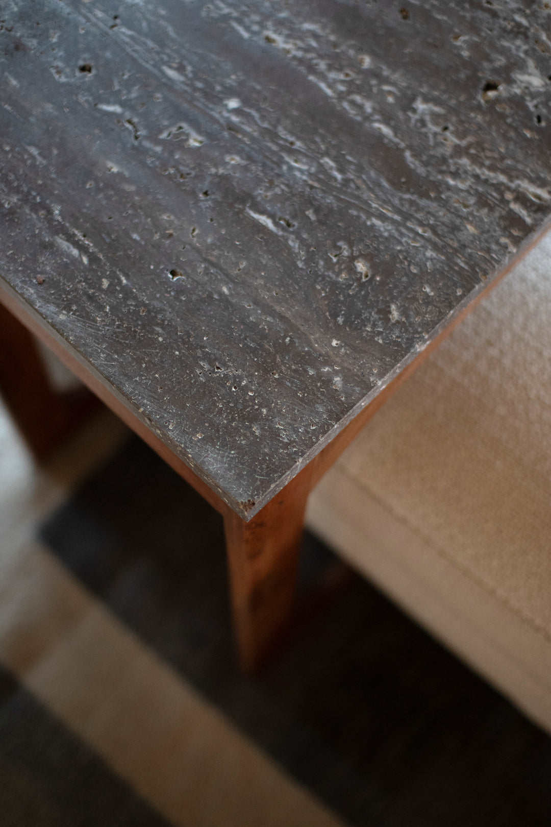 Acacia Wood Sofa Table with Titanium Travertine Top