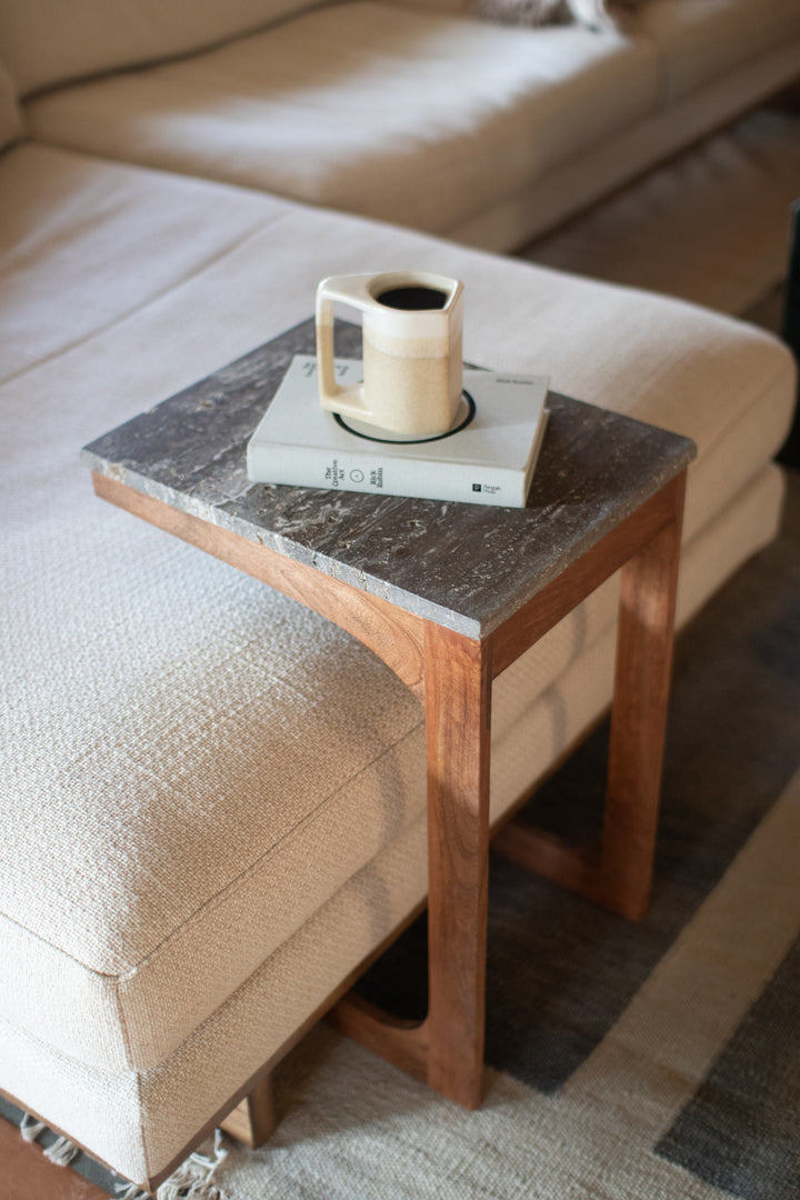 Acacia Wood Sofa Table with Titanium Travertine Top