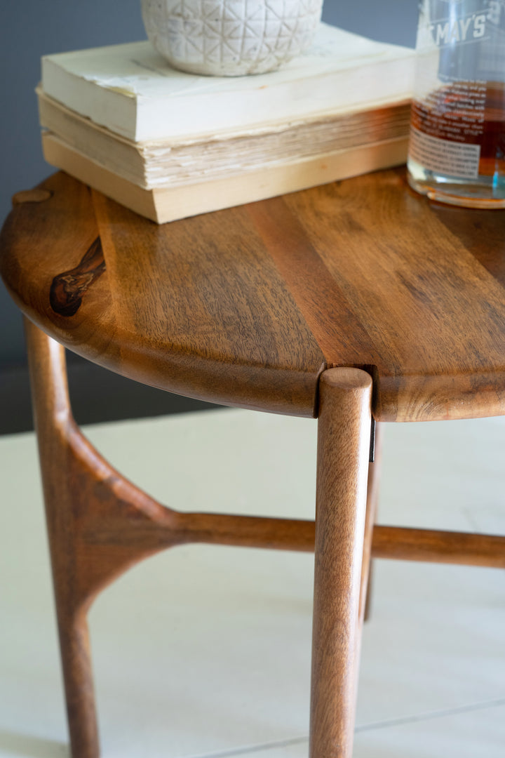Round Mango Wood Accent Table