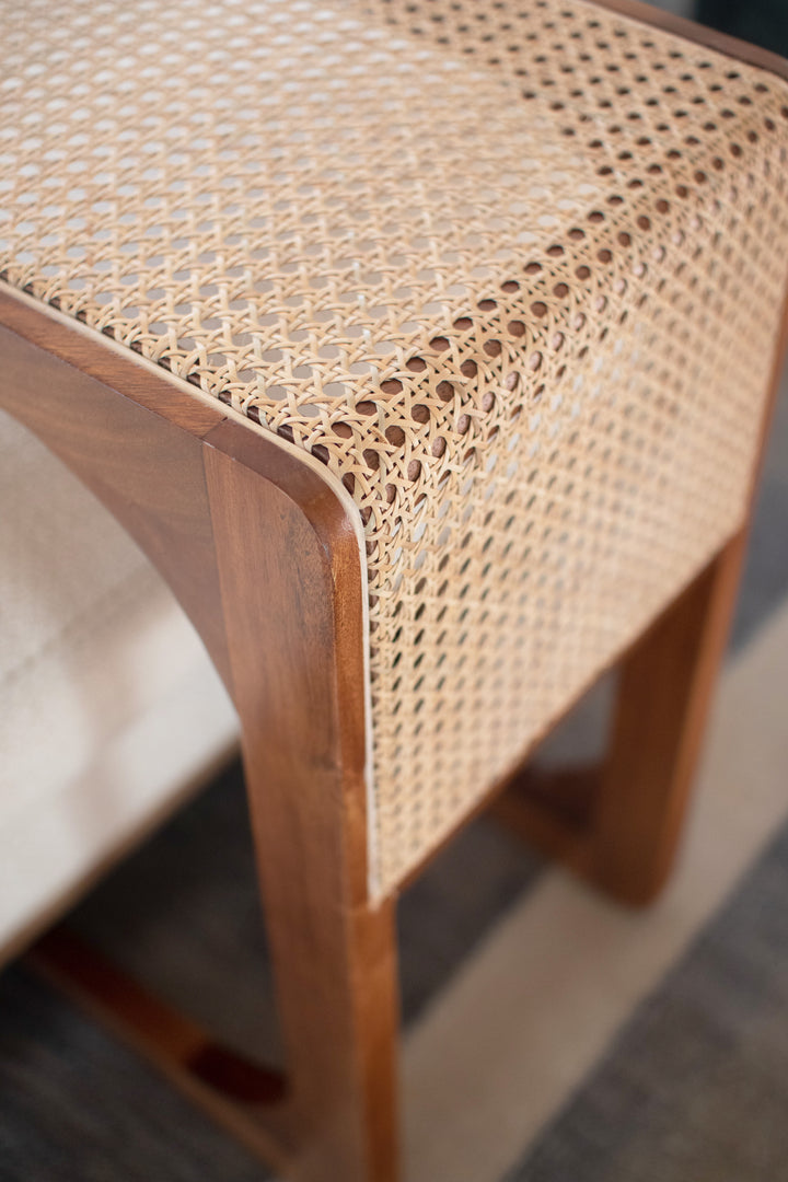 Wood Side Table With Woven Cane Detail
