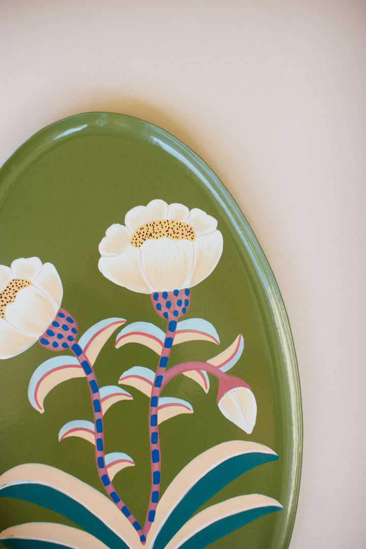 Set of 3 Handpainted Oval Trays with Botanical Designs