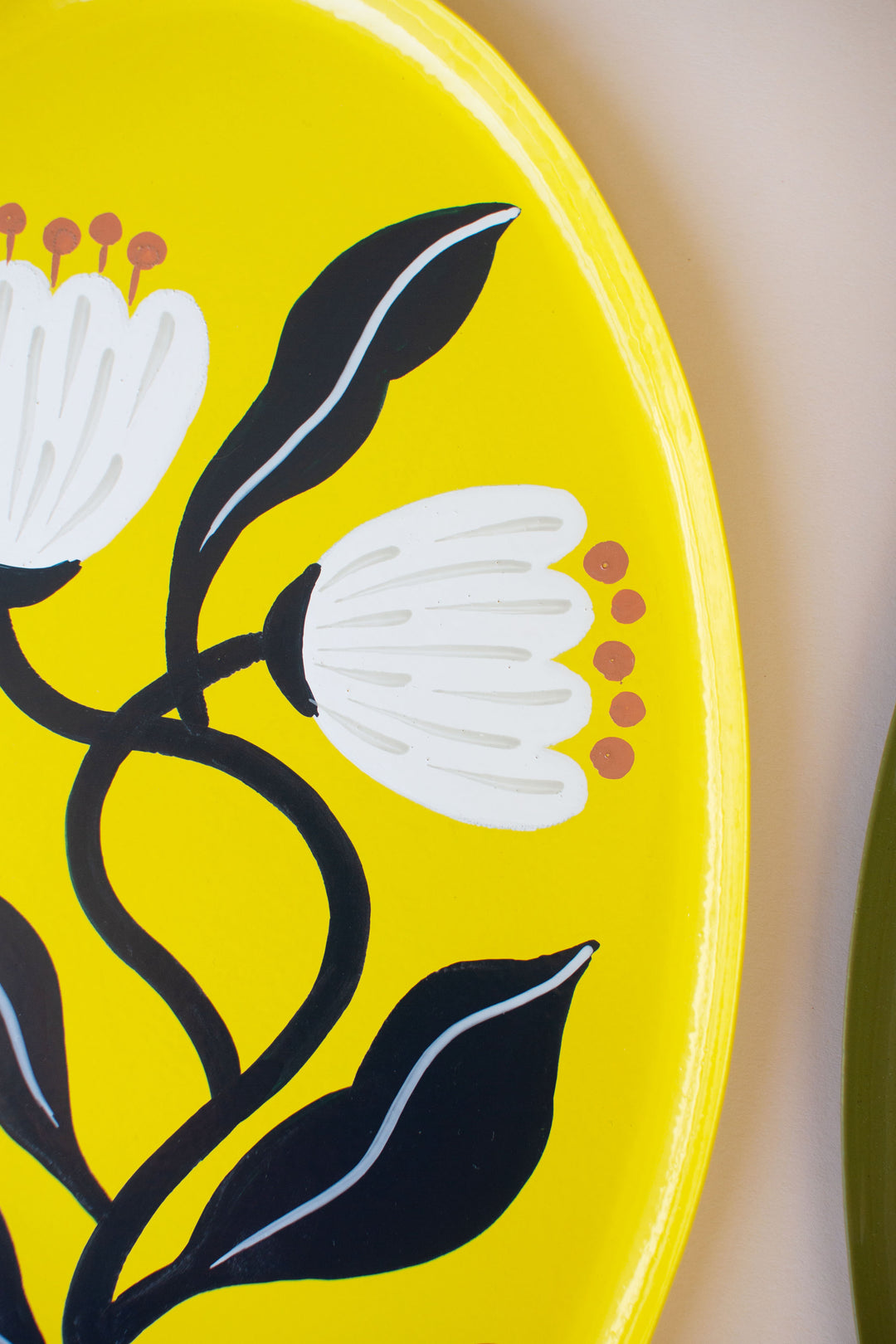 Set of 3 Handpainted Oval Trays with Botanical Designs