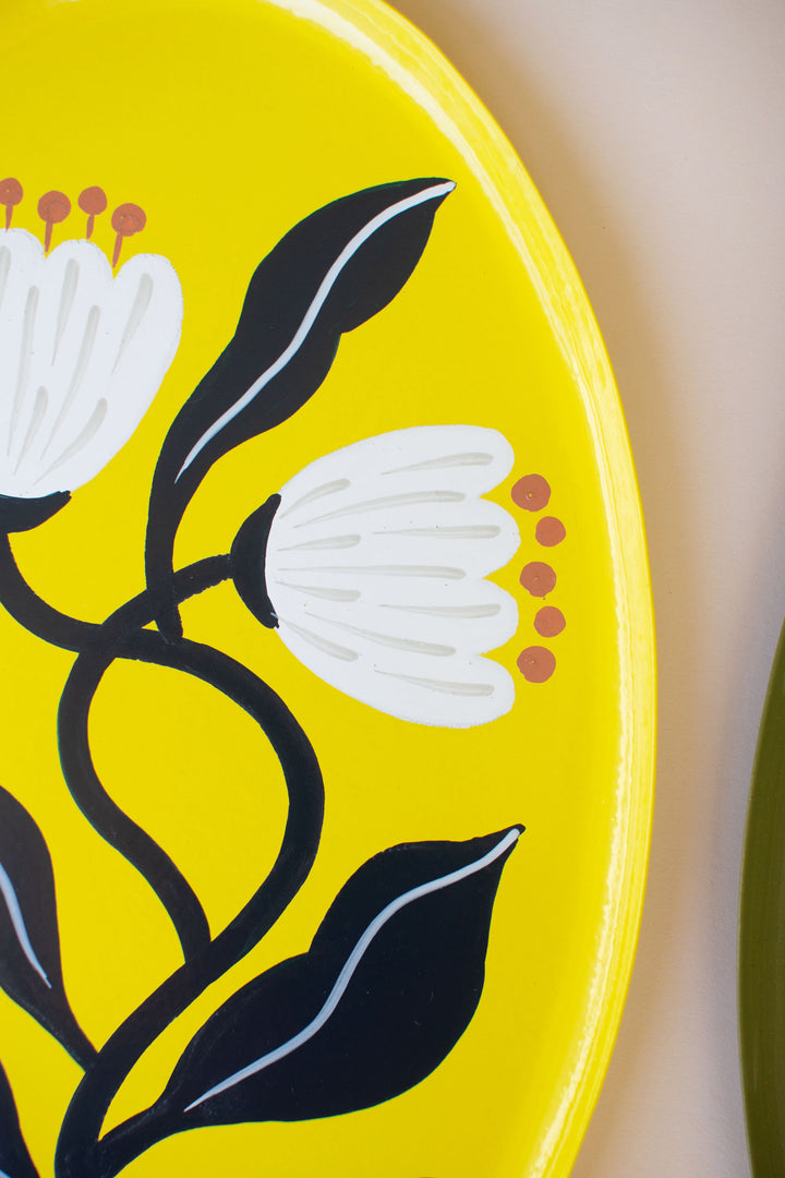 Set of 3 Handpainted Oval Trays with Botanical Designs