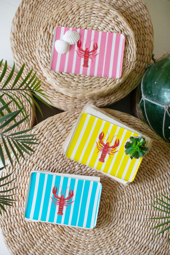 Set of 3 Printed Enamel Lobster Trinket Trays
