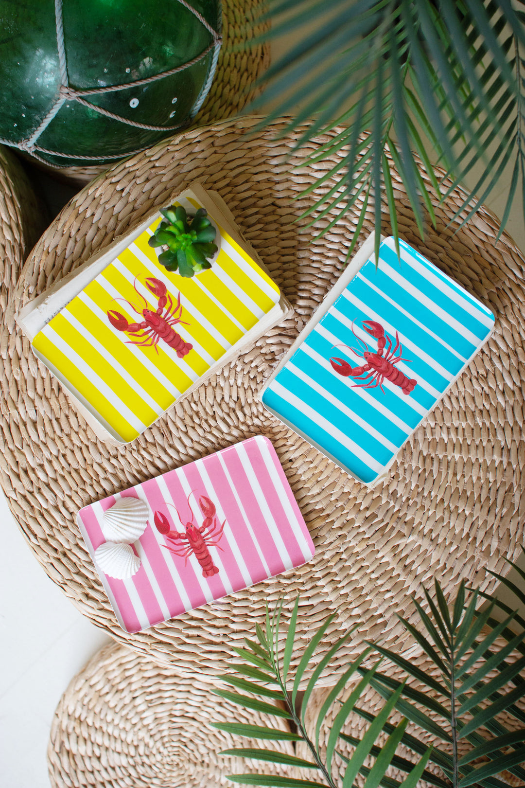 Set of 3 Printed Enamel Lobster Trinket Trays
