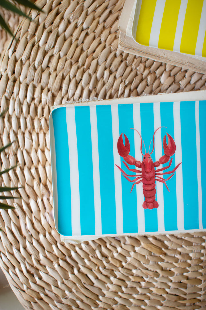Set of 3 Printed Enamel Lobster Trinket Trays